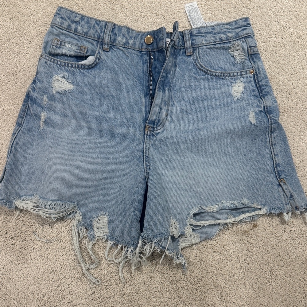 Zara Blue Distressed Jean Shorts